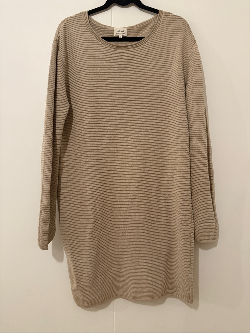 Wilfred Taupe Ribbed Long-Sleeve Knit Dress